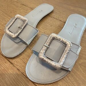 Women's Light Blue Slide Sandals with Decorative Buckle